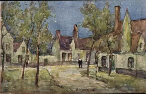 Künstler Ak Bruges Brügge Flandern Westflandern, Beguinage, Nacht