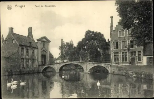 Ak Bruges Brügge Flandern Westflandern Pont du Beguinage, Brücke, Schwäne