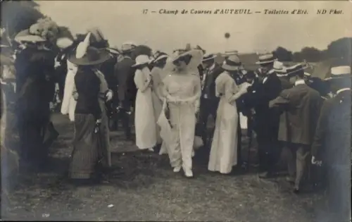 Ak Auteuil Yvelines, Champ de Courses d'Auteuil, Toilettes d'Ete, Sonntagskleidung, Hüte