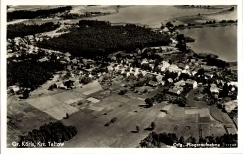 Ak Schönefeld Kreis Teltow, Luftaufnahme von Gr. Köris, Häuser, Felder, Gewässer
