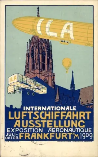 Künstler Ak Internationale Luftschifffahrt-Ausstellung Frankfurt am Main 1909, Zeppelin, Flugzeug