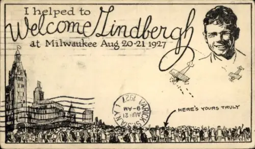 Ak Milwaukee Wisconsin USA, Lindbergh Souvenir, Flugzeuge