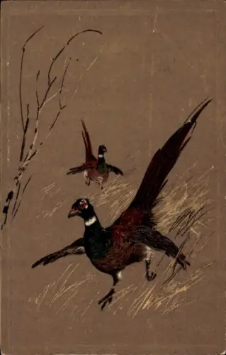 Präge Ak Fasane, Baum