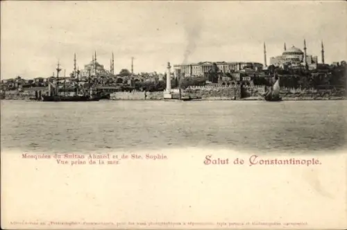 Ak Konstantinopel Istanbul Türkei, Mosquees du Sultan Ahmed, Ste. Sophie, Vue prise de la mer