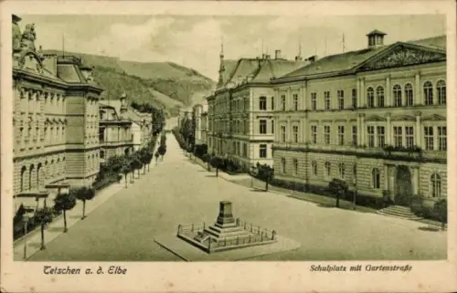 Ak Děčín Tetschen an der Elbe Region Aussig, Schulplatz, Gartenstraße