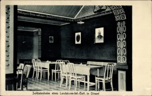 Ak Dinant Wallonien Namur, Soldatenheim eines Landsturm-Infanterie-Bataillons, Innenansicht