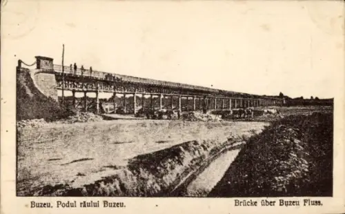 Ak Buzau Buzeu Rumänien,  Brücke über den Buzeu Fluss