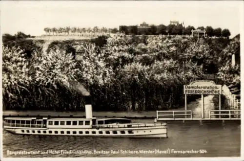Ak Werder an der Havel, Bergrestaurant und Hotel, Dampferstation, Dampfer
