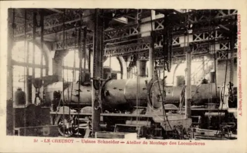 Ak Le Creusot Saône et Loire, Usines Schneider, Atelie de Montage des Locomotives