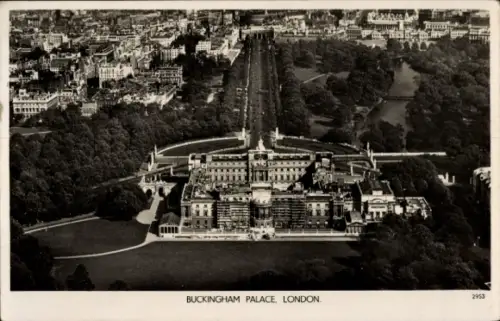 Ak Westminster London City, Luftaufnahme Buckingham Palace,  Parkanlagen, Bäume