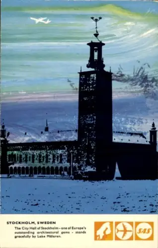 Ak Stockholm Schweden, City Hall, Scandinavian Airlines, SAS, Reklame