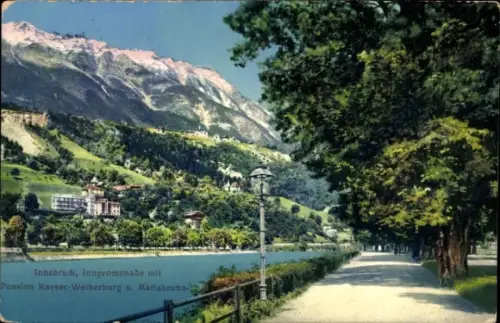Ak Innsbruck in Tirol, Innpromenade mit Pension Kayser-Weiherburg, Mariabrunn