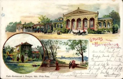Litho Magdeburg an der Elbe, Park-Restaurant Herrenkrug