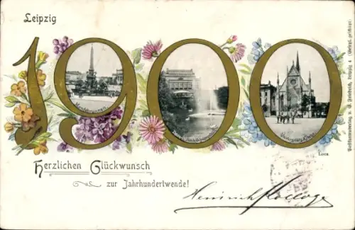 Jahreszahlen Ak Leipzig, 1900, Jahrhundertwechsel, Kirche, Mendebrunnen, Fontäne