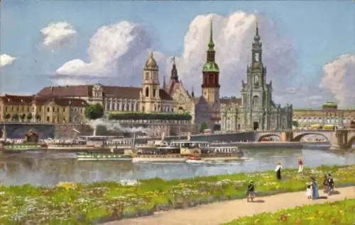 Ak Dresden Altstadt,  Ständehaus, Schloss, Katholische Kirche, Elbe, Schiffe