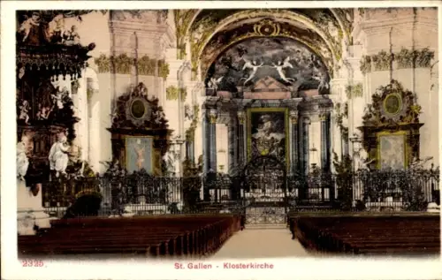 Ak St. Gallen Stadt Schweiz, St. Gallen Klosterkirche, Innenansicht, kunstvolle Dekoration, Kirch