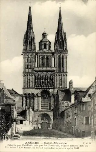 Ak Angers Maine et Loire,  Kirche Saint-Maurice, gotische Architektur, Türme,  Beschreibung