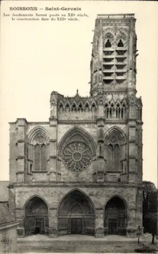 Ak Soissons Aisne,  Saint-Gervais, gotische Architektur, Baugeschichte, 11. und 13. Jahrhundert