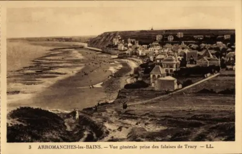 Ak Arromanches les Bains Calvados, Gesamtansicht von den Klippen von Tracy