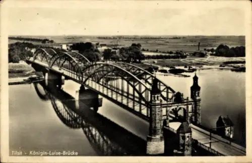 Ak Sowjetsk Tilsit Ostpreußen, Königin-Luise-Brücke, Fluss, Landschaft, Fotografie
