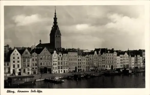 Ak Elbląg Elbing Westpreußen,  Hermann Balk-Ufer, Stadtansicht, Hafen,  Gebäude