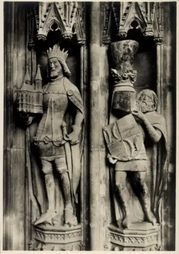 Ak Wien 1 Innere Stadt, Figuren von Herzog Rudolf IV. und Schildknappen, St. Stephanskirche, Wien