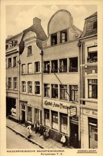 Ak Düsseldorf am Rhein, Niederrheinische Backsteinhäuser,  Gashof Anton Fenst, Kurzestrasse 7-9