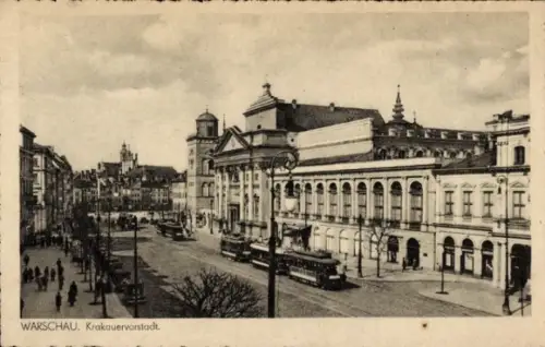 Ak Warszawa Warschau Polen, Krakauer Vorstadt, Straßenpartie, Straßenbahn