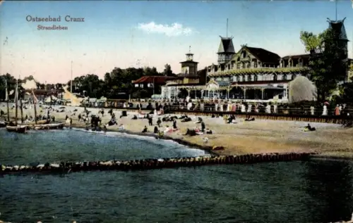 Ak Selenogradsk Ostseebad Cranz Ostpreußen,  Strandleben, Menschen am Strand, Boote im Wasser
