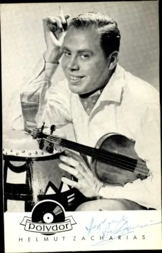 Autogrammkarte Sänger Helmut Zacharias, Portrait mit Zigarette, Autogramm
