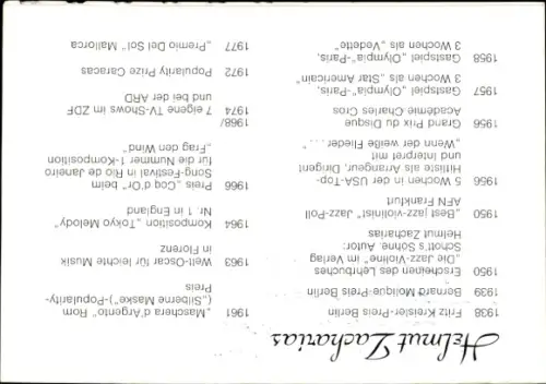 Autogrammkarte Violinist Helmut Zacharias, Autogramm