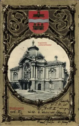 Präge Wappen Passepartout Ak Budapest Ungarn, Lustspieltheater