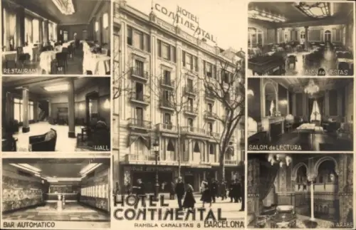 Ak Barcelona Katalonien Spanien, Hotel Continental, Lesesaal, automatische Bar