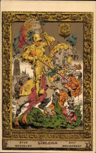 Künstler Ak Ost, A., Mechelen Malines Flandern Antwerpen, XVII. Gouwfeest, Diploma, Deugd en Ureugd