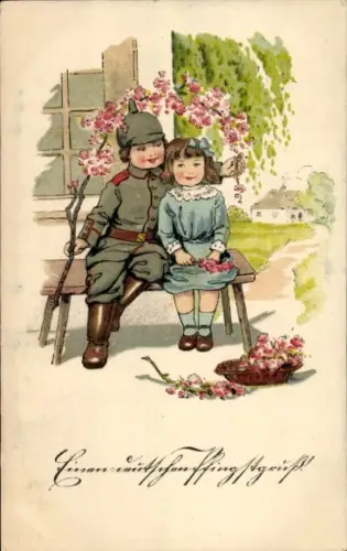 Litho Kind in Uniform, Mädchen