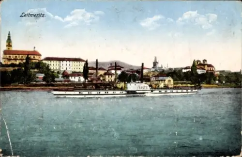 Ak Litoměřice Leitmeritz Region Aussig, Teilansicht, Dampfer Bastei