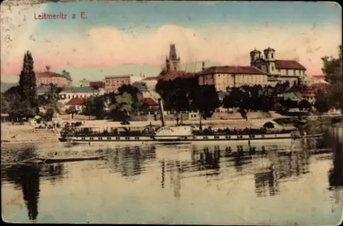 Ak Litoměřice Leitmeritz Region Aussig, Teilansicht, Dampfer