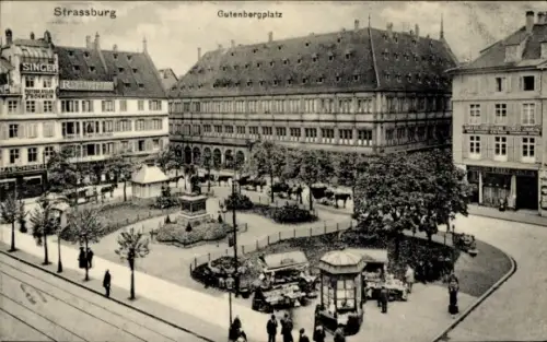 Ak Straßburg Elsaß Bas Rhin, Gutenbergplatz, Denkmal, Kiosk