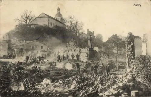 Ak Autry Argonnen Ardennes, Zerstörte Gebäude, Soldaten, Ruinen