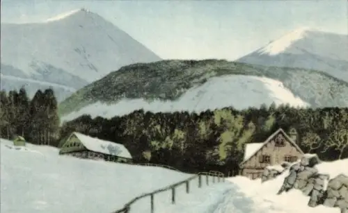 Ak Riesengebirge Region Königgrätz, Bílé Labe, Weiße Elbe, Weißwasser, Weißwassergrund, Schneebed