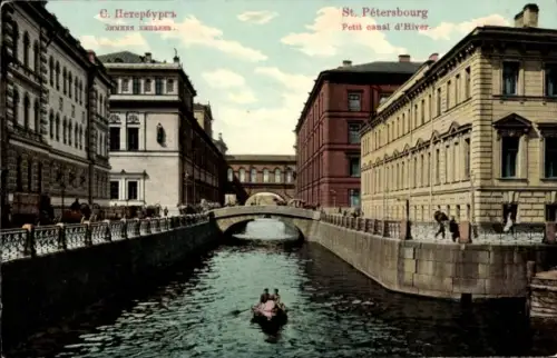 Ak St. Petersburg Russland,  Winterkanal, Petit canal d'Hiver, Wasserstraße, Boote