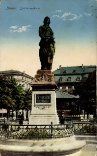 Ak Mainz am Rhein, Schillerdenkmal, Statue,  , 1916