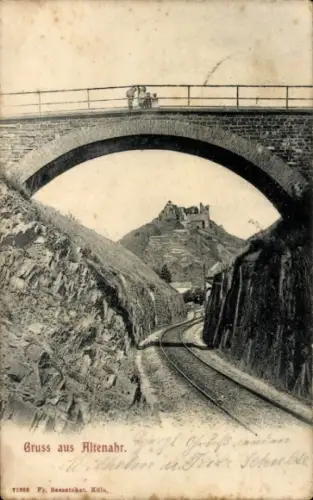 Ak Altenahr im Ahrtal, Brücke, Gleise, Ruine, Landschaft, Gruss aus Altenahr