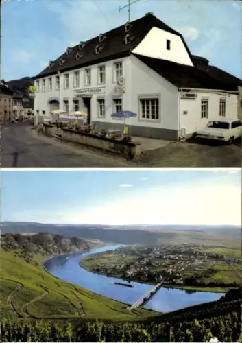 Ak Niederemmel Piesport, Gasthaus zum Goldtröpfchen, Mosel, Brücke, Panorama