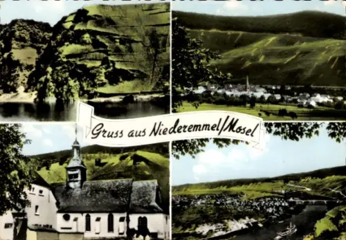 Ak Niederemmel Piesport an der Mosel, Totale, Kirche, Felswand