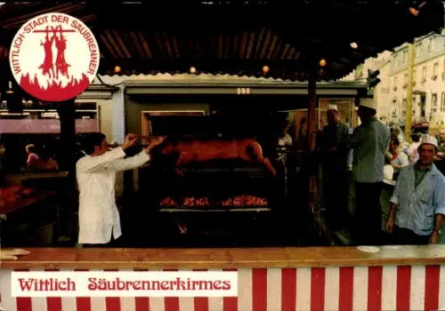 Ak Wittlich in der Eifel, Säugetier am Grill, Feststand, Menschen, Wurst,  Säubrennerkirmes