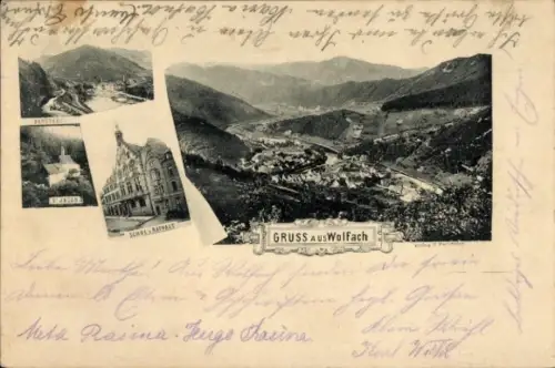 Ak Wolfach im Schwarzwald, Panorama, Schulhaus, Rathaus, St. Jacob