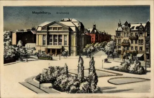 Ak Magdeburg an der Elbe, Breiteweg, Winteransicht, Straßenbahn