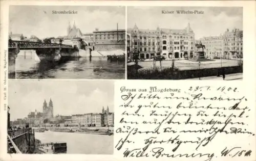Ak Magdeburg an der Elbe, Strombrücke, Kaiser Wilhelm-Platz, Gruss aus  1902
