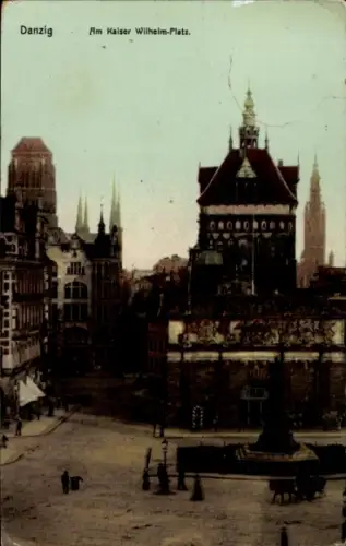 Ak Gdańsk Danzig,  Kaiser Wilhelm-Platz,  Gebäude, Brunnen